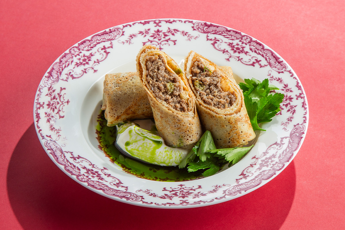 Блины с мраморной говядиной 