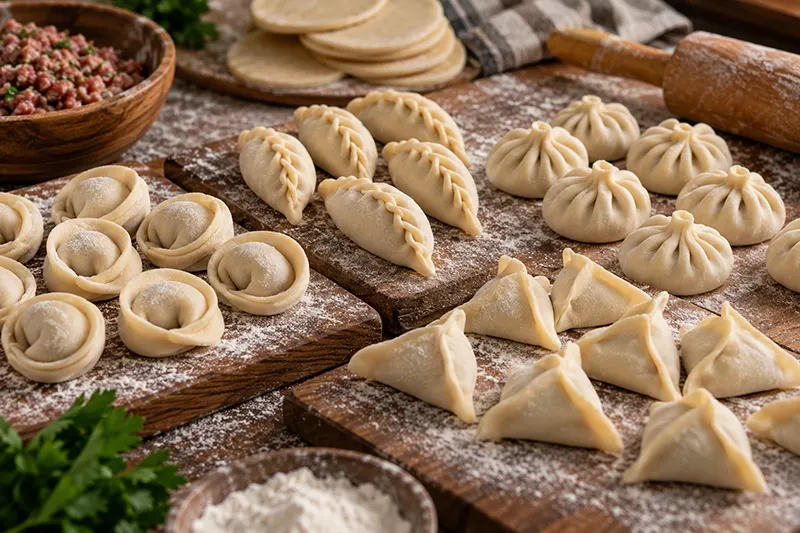 Разные способы лепки пельменей: ушком, курзе, кундюм